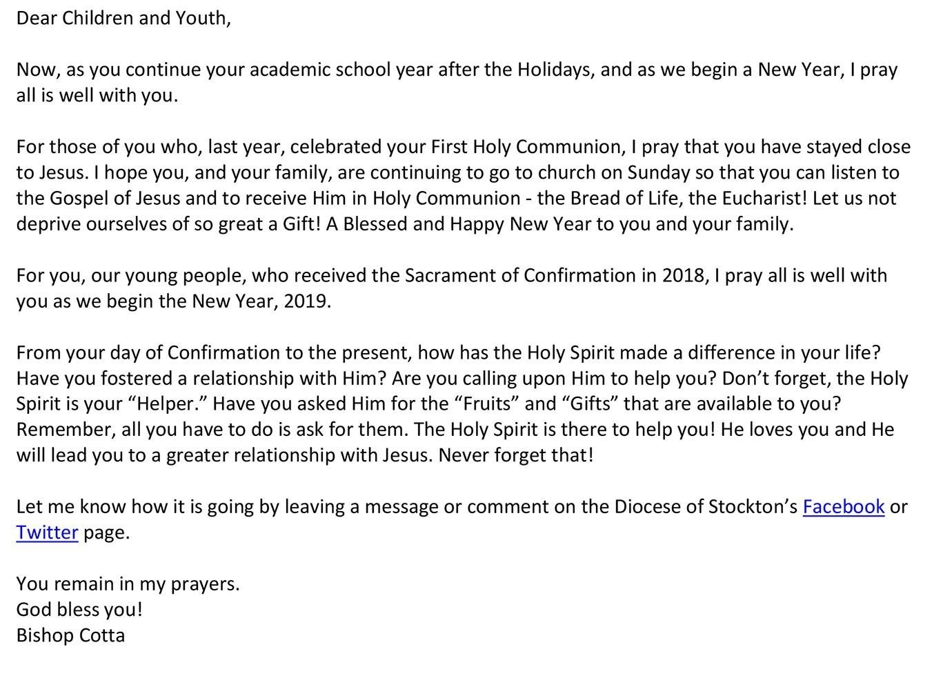 Bishop Cotta Twitter Fb Message
